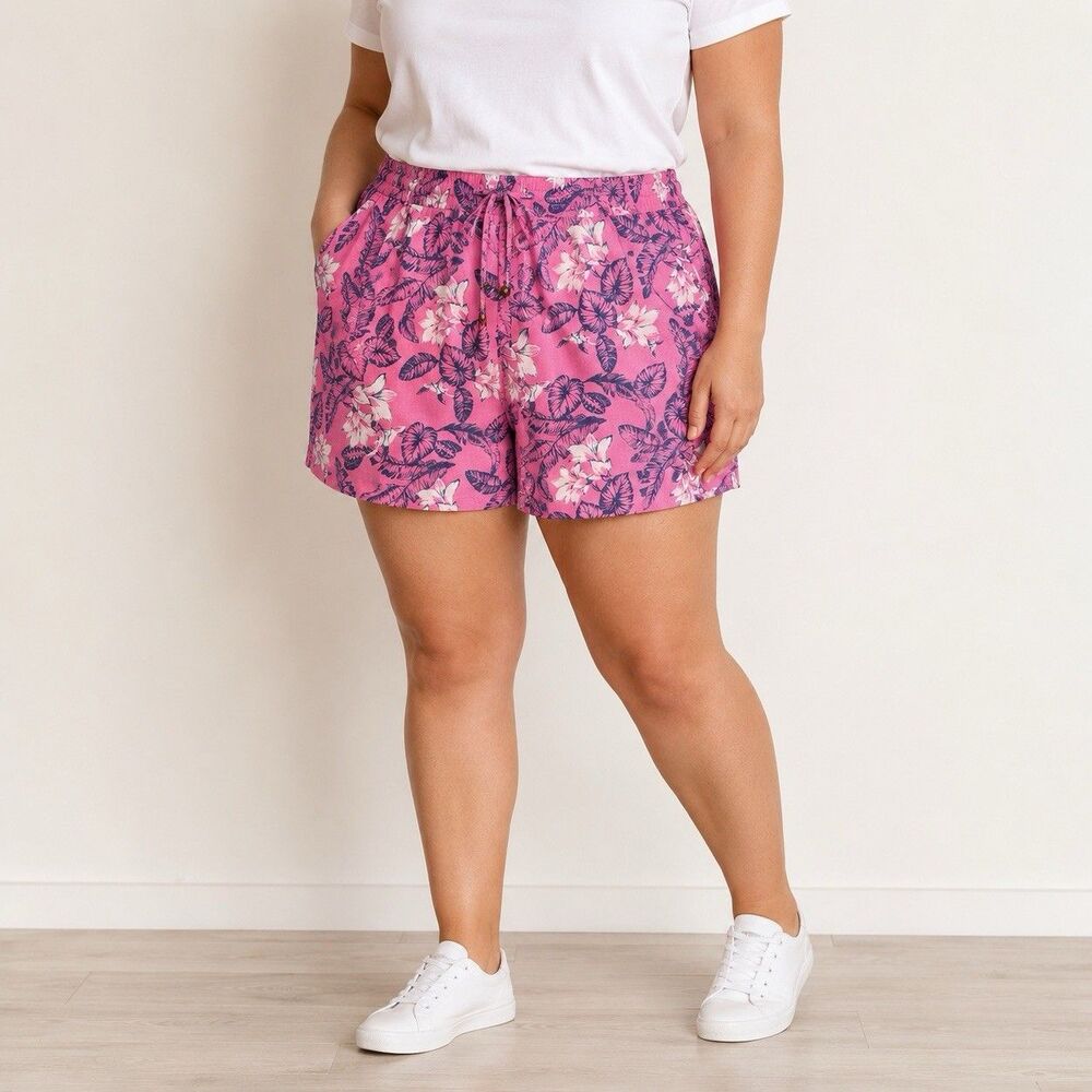 Margaritaville Island Reserve Shorts Womens XL Pink Floral Linen Blend NWT